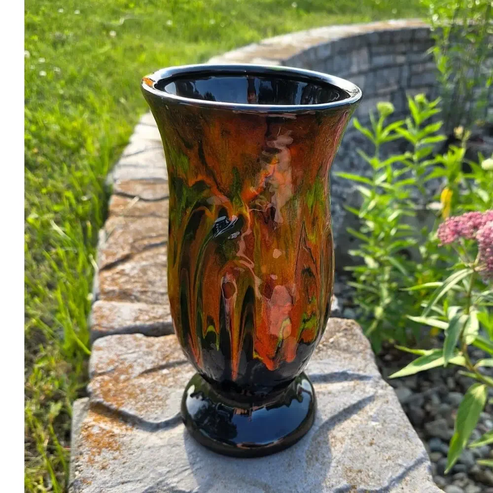 Vintage Signed MCM Fat Lava Style California Pottery Drip Vase Made in USA